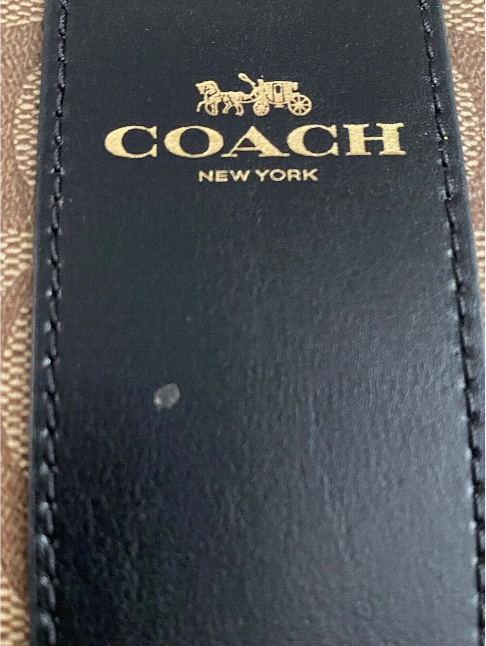 COACH WOMENS Signature PVC Leather Corner Zip Wristlet Khaki Black Leather Wrist